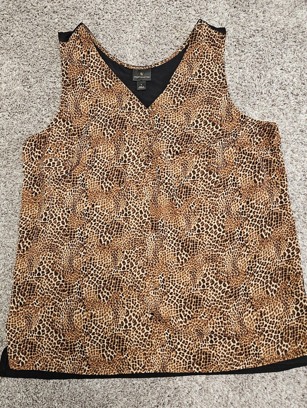 Worthington Animal Print V-Neck Blouse in Tan and Black